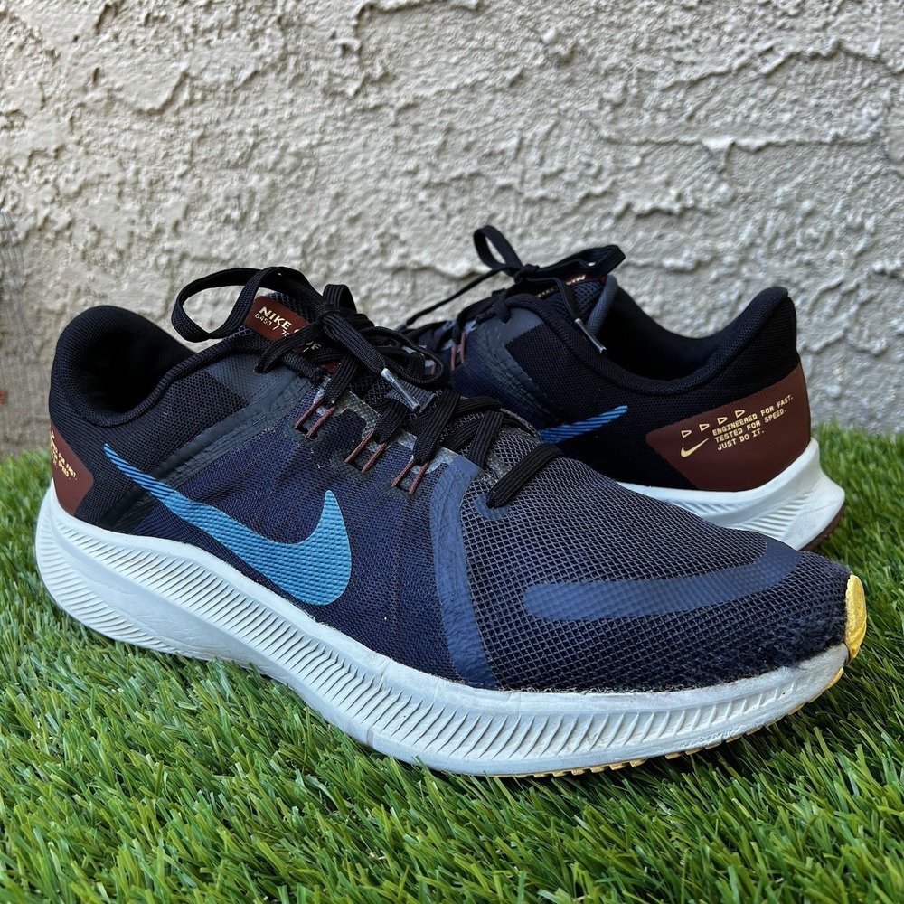 Nike Shoes Men Size 11.5 Quest 4 DA1105-400 Black Blue Gold Sneakers Running